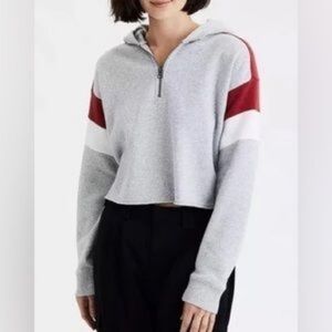 American Eagle Colorblock Quarter Zip Sweatshirt Hoodie Cropped Size L Normcore